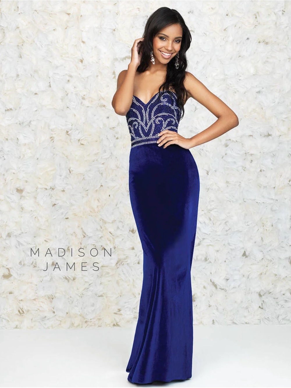 Royal Blue Strapless Velvet Evening Gown Madison James $378 Sz 2 pageant formal